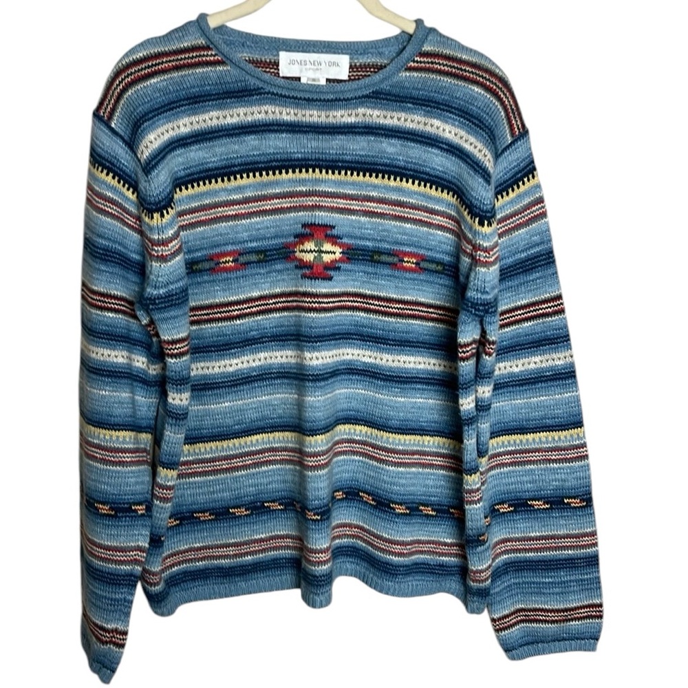 Vintage Jones New York Linen Blend Aztec Southwest Crewneck Sweater Sz M